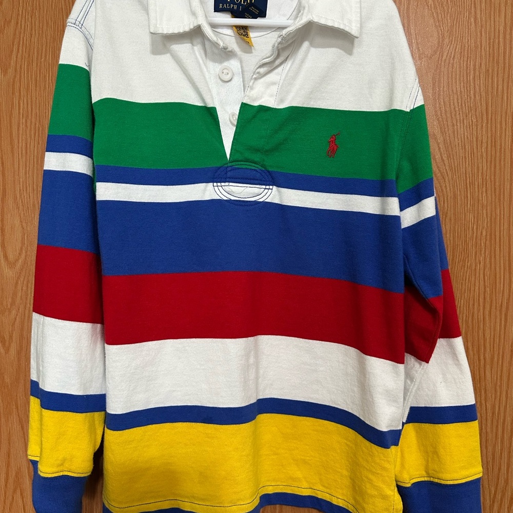 Ralph Lauren Striped Rugby Polo in White, Green, Blue, Red, Yellow
